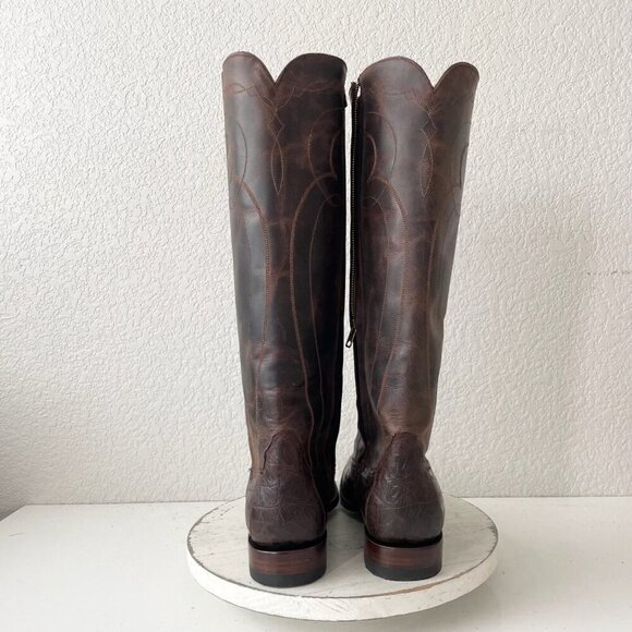 NEW Rod Patrick Womens Riding Cowboy Boots 10B Brown Caiman Leather Western Tall - Picture 3 of 11